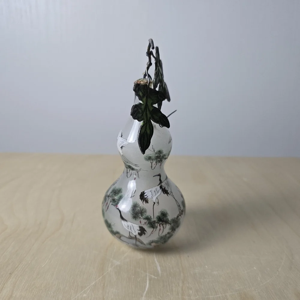 Vintage Chinese Inside Hand Painted Glass with Enamel Leafs